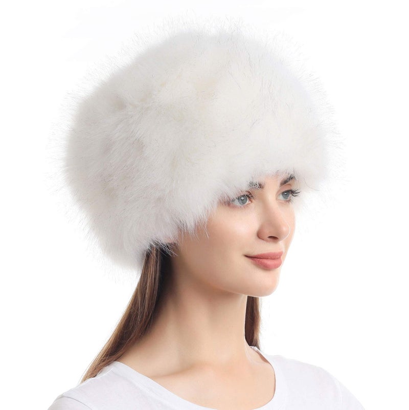 LA CARRIE Women's Faux Fur Hat for Winter with Stretch Cossack Russion Style(White) - Image 1